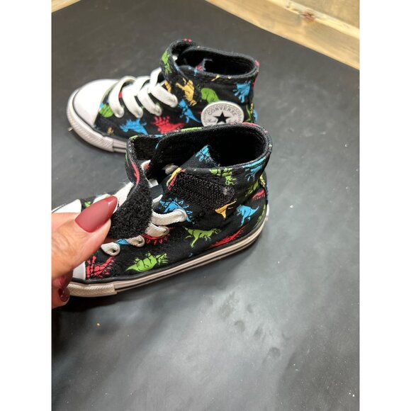 Converse All-Star Infant Size 7 High Top Shoes Dinosaur Print Hook & Loop Strap - Picture 7 of 11